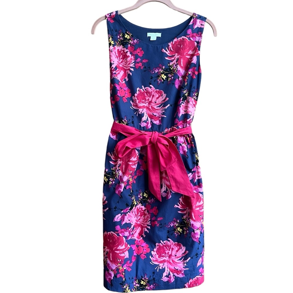 Garnet Hill Floral Fit and Flare Sleeveless Summer Dress Tie Belt
